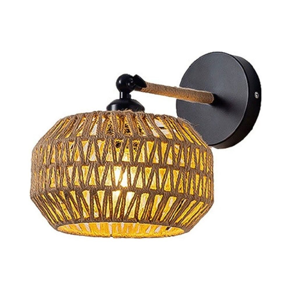 Applique Main en Bois et Abat-jour Rotin – Luminaire Bohème