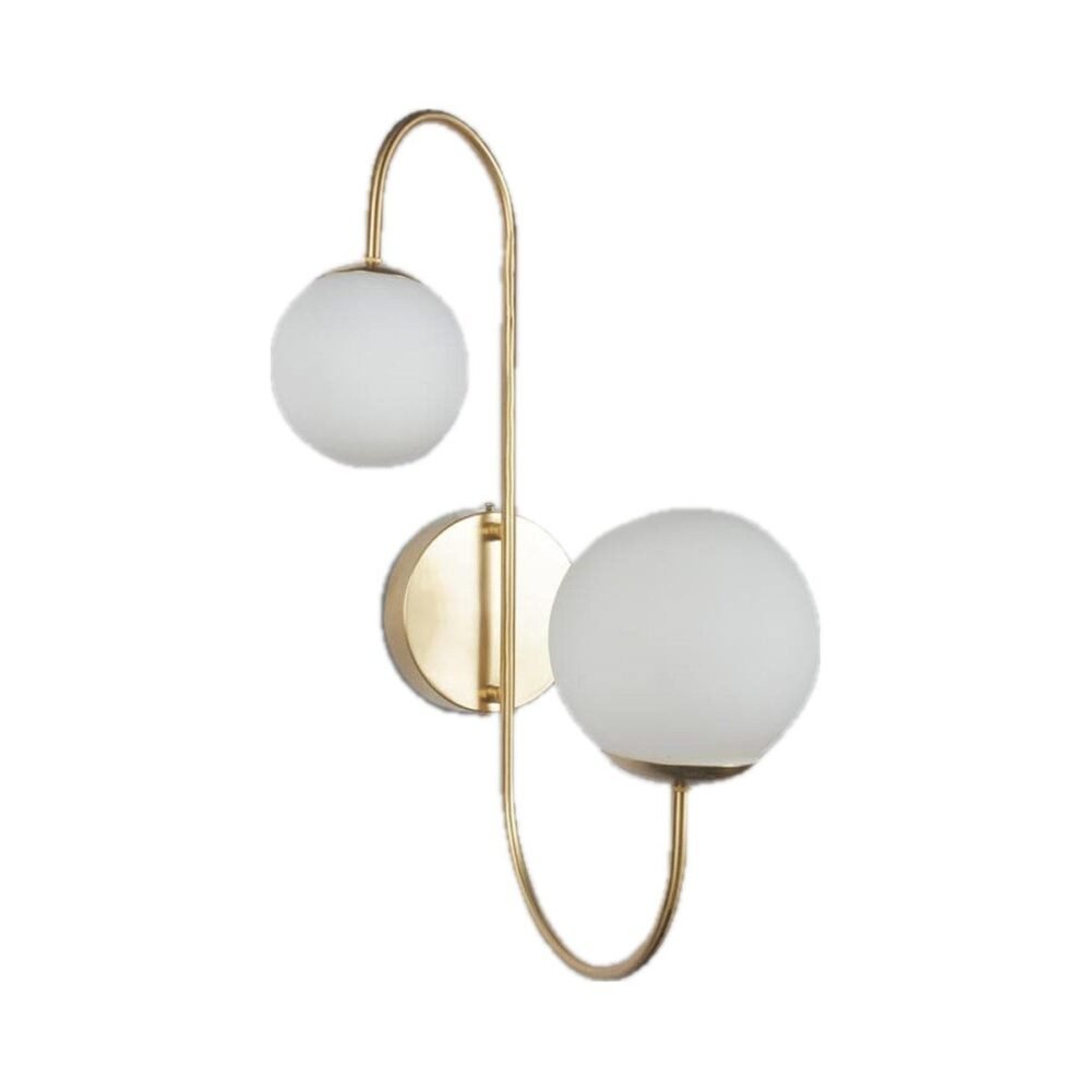 Applique Murale 2 Globes Opalins Dorée – Bras Courbé Élégant