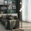Lampadaire 6 Globes Opalins Noir et Doré – Base Marbre, 160 cm