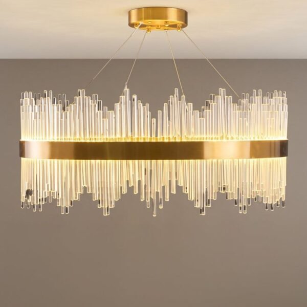 Lustre Cristal Rond Doré LED – Ø 60 ou 80 cm, Salon et Salle à Manger