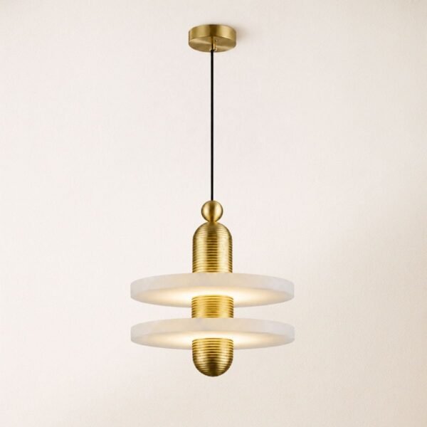 Suspension Double Disque Marbre Blanc et Laiton – LED